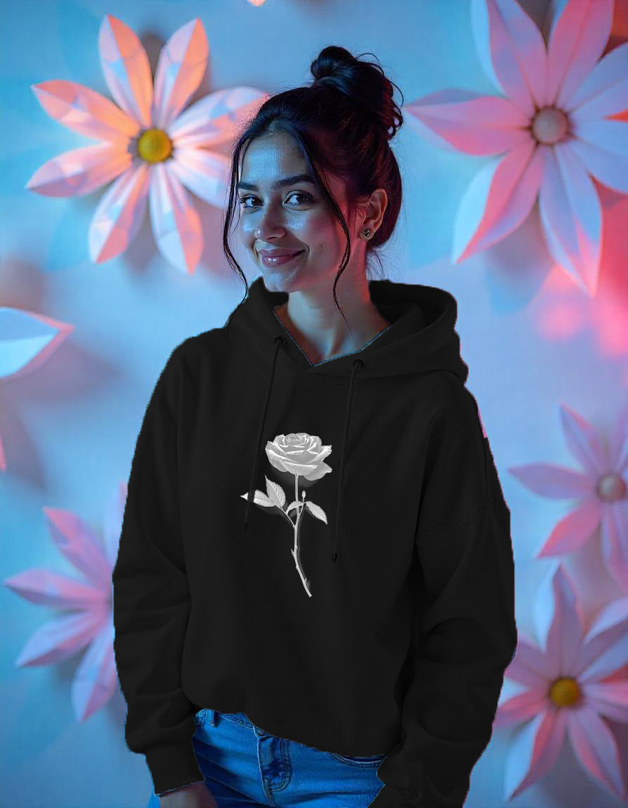 Black rose print hoodie