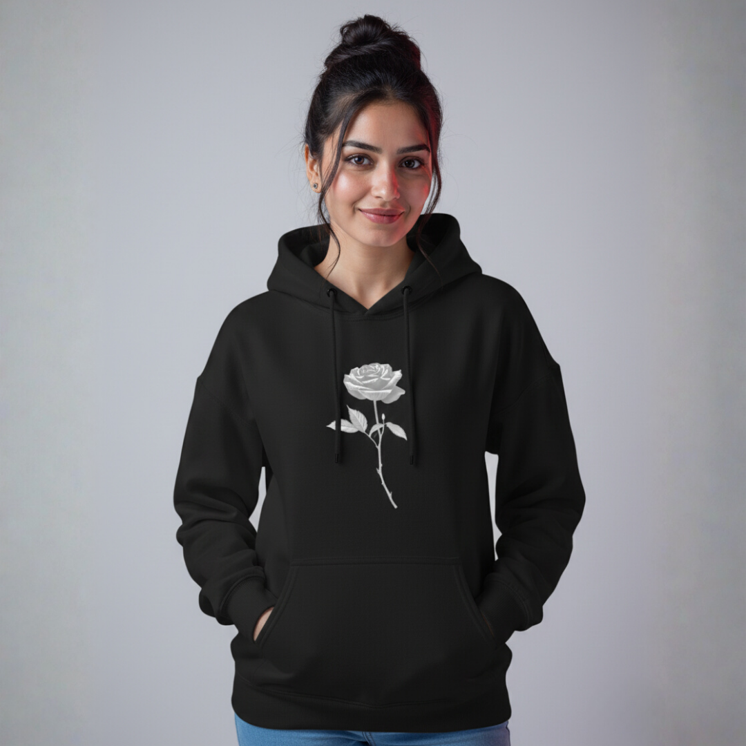 Black rose print hoodie