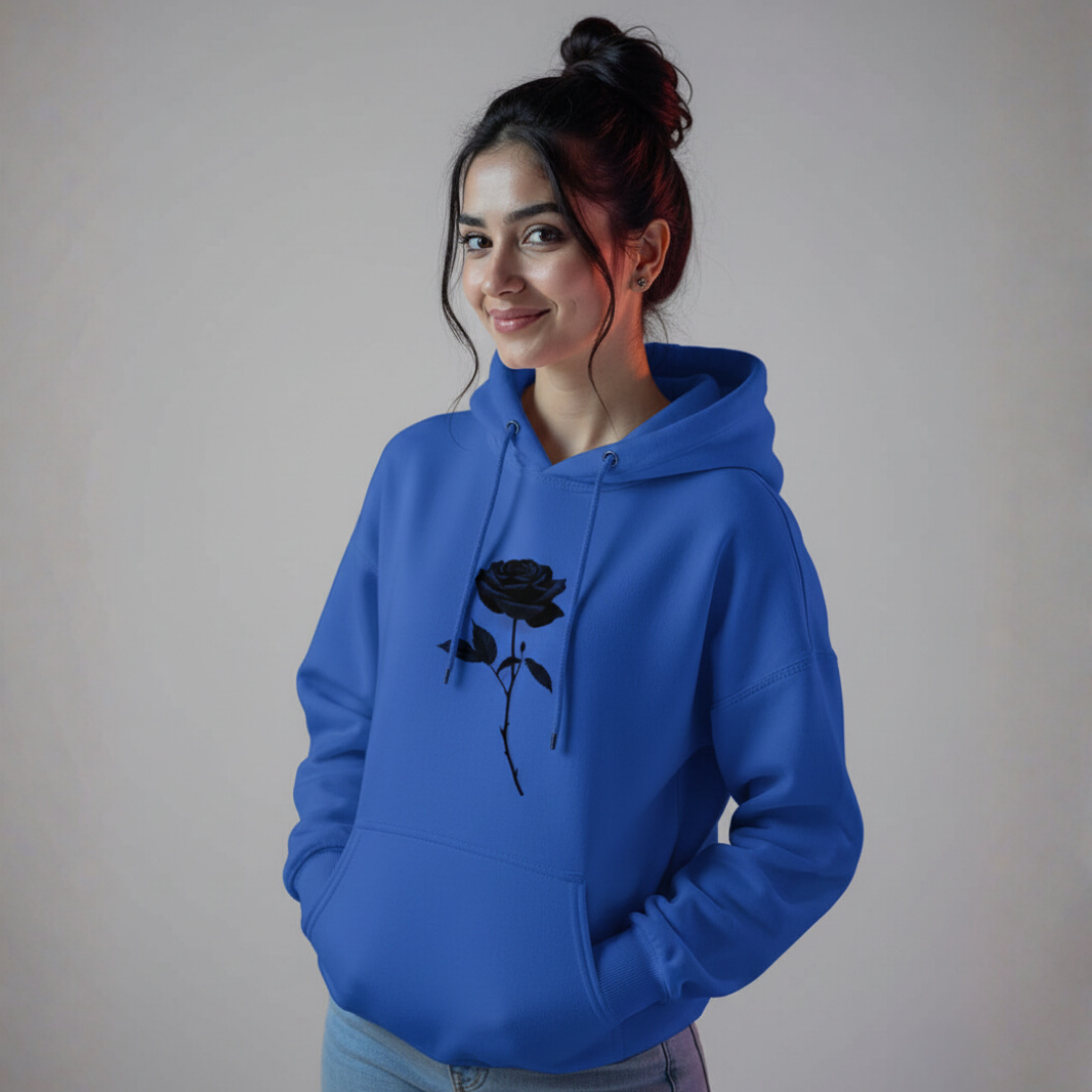 Black rose print hoodie