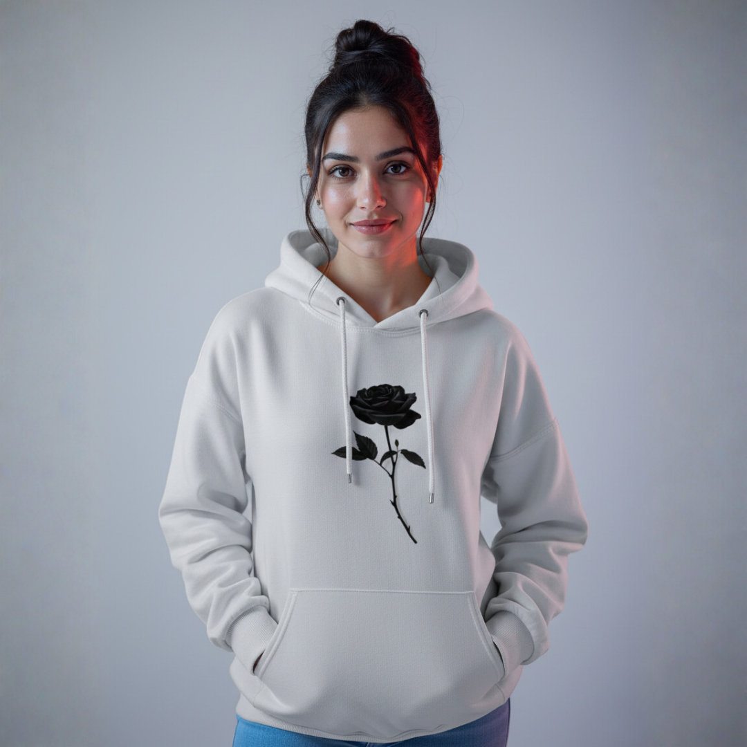 Black rose print hoodie