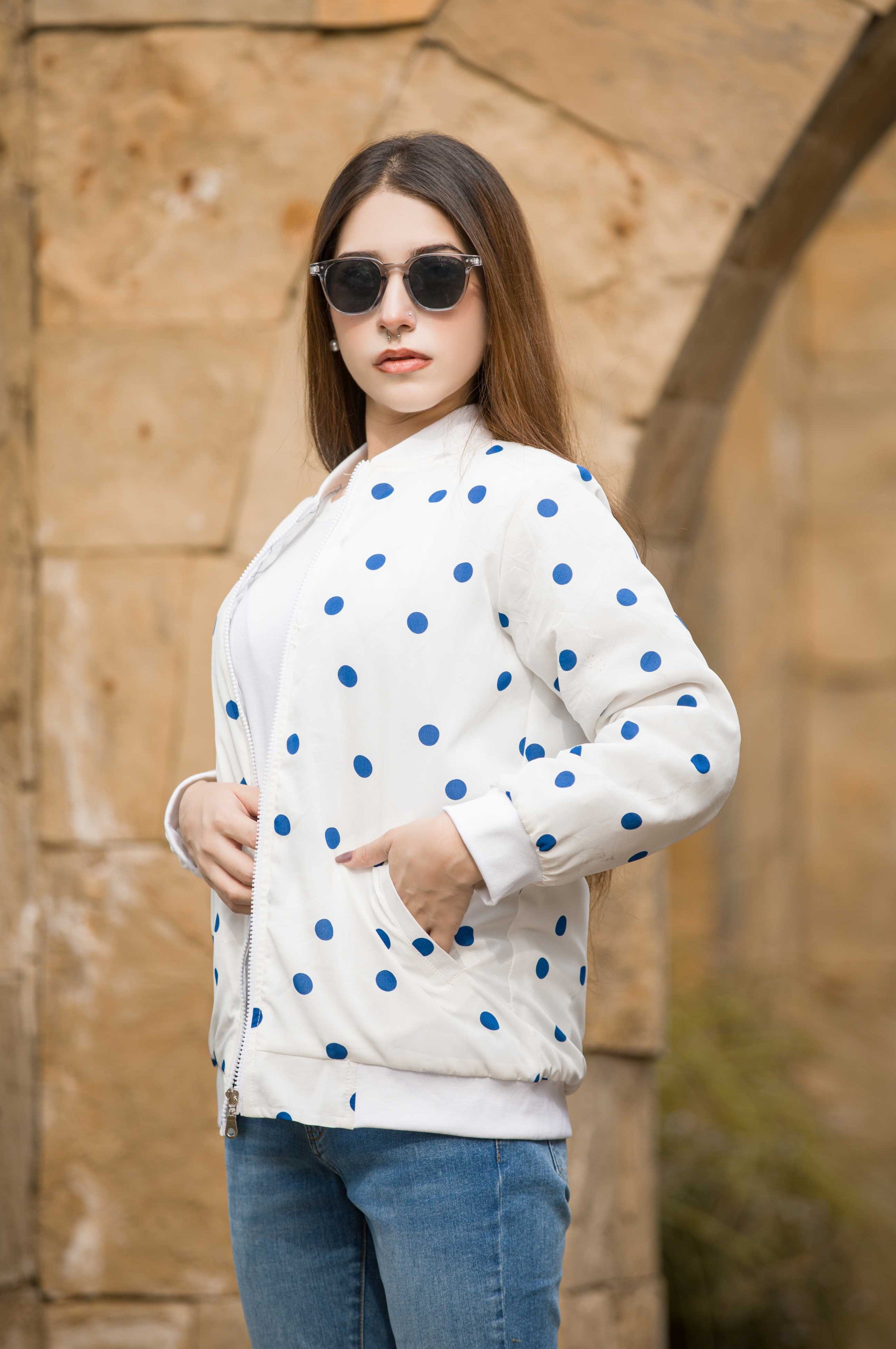 Blue Dotted Bliss Women's Jacket