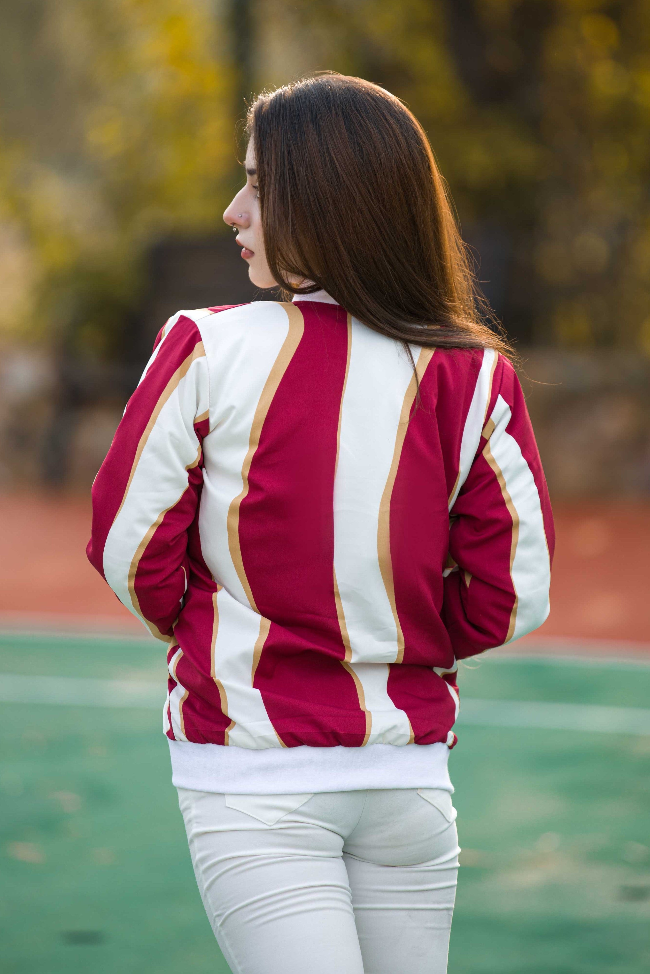 Maroon Striped Comfort Women's Jacket