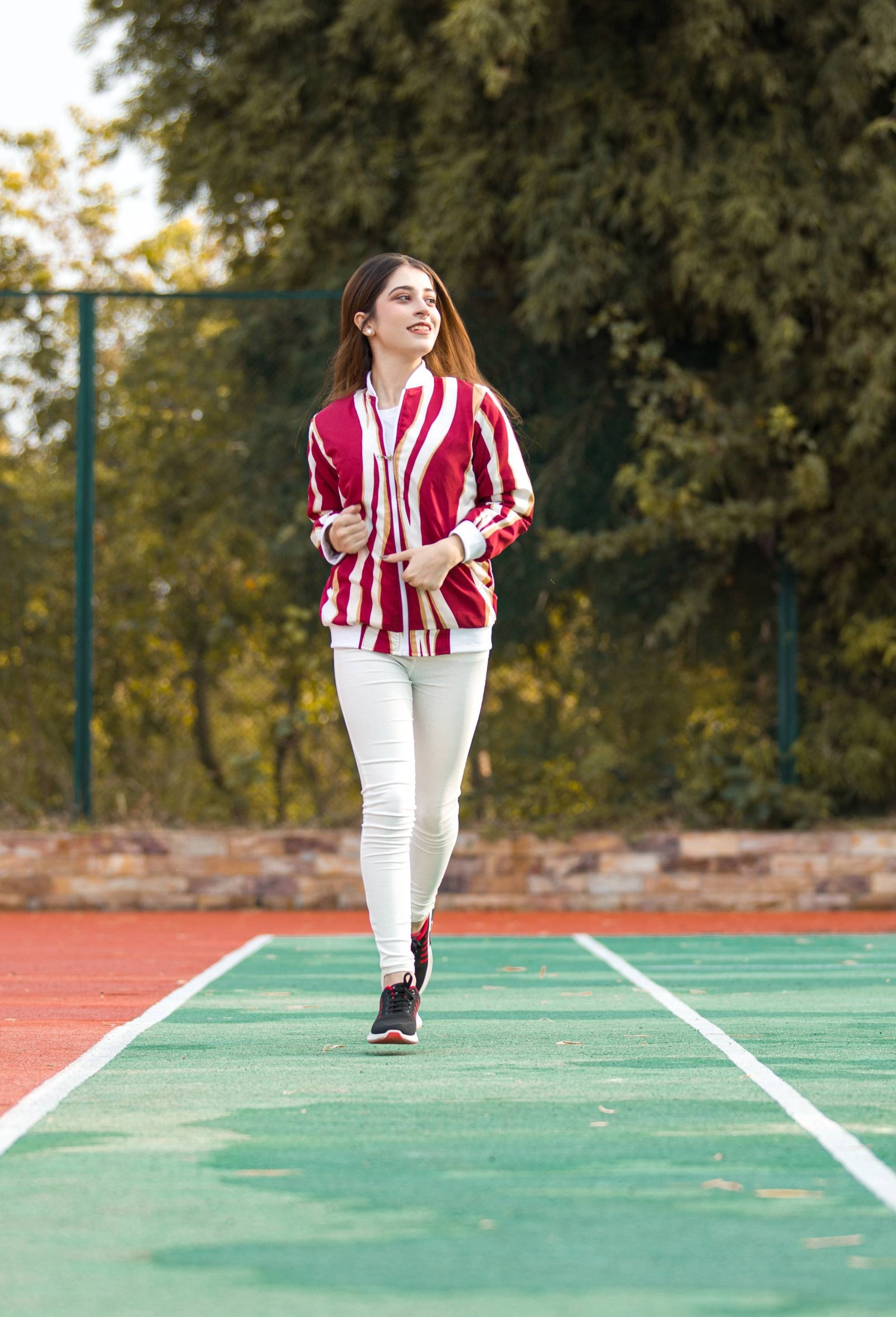 Maroon Striped Comfort Women's Jacket