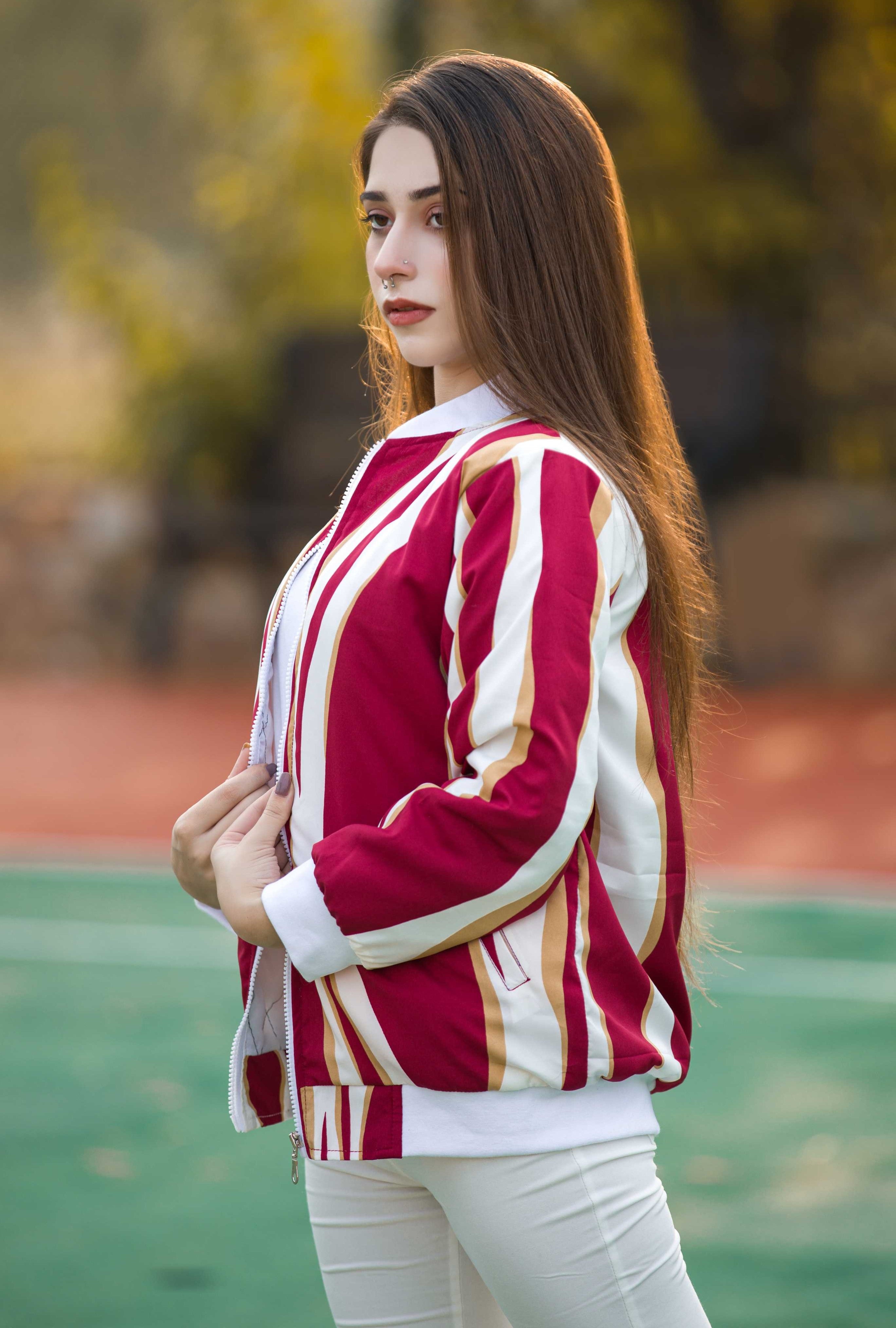 Maroon Striped Comfort Women's Jacket