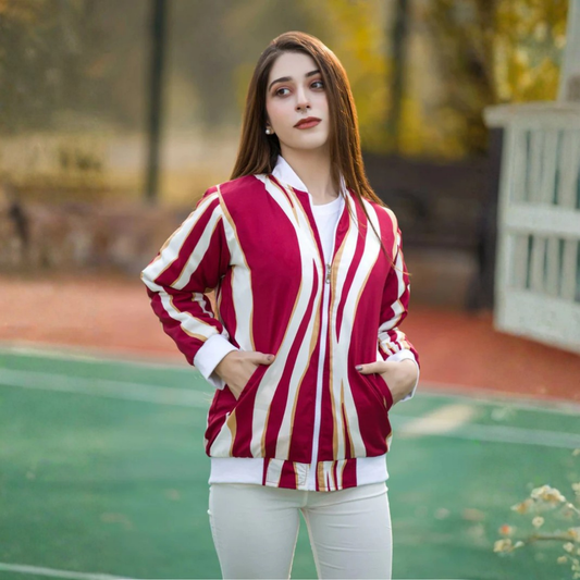 Maroon Striped Comfort Women's Jacket