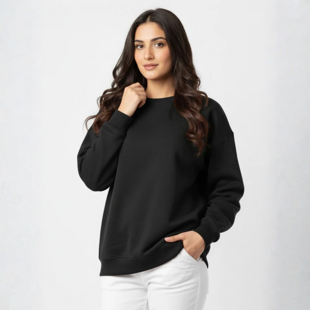 Plain Sweatshirt for Her Black