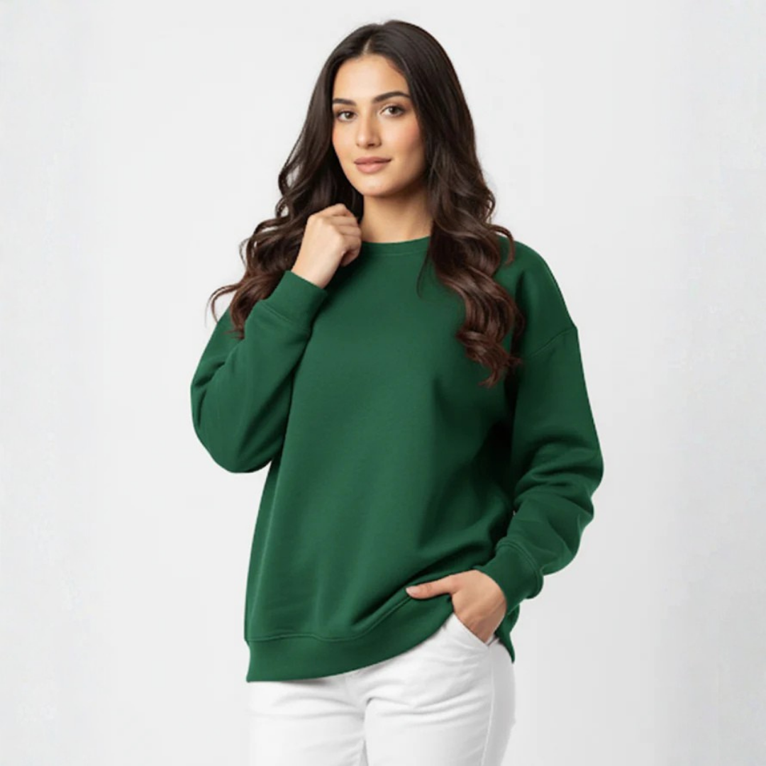 Plain Sweatshirt for Her Green