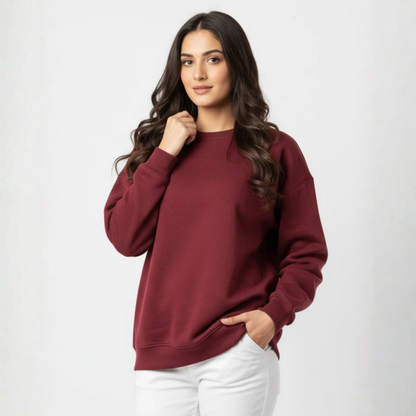 Plain Sweatshirt for Her Maroon
