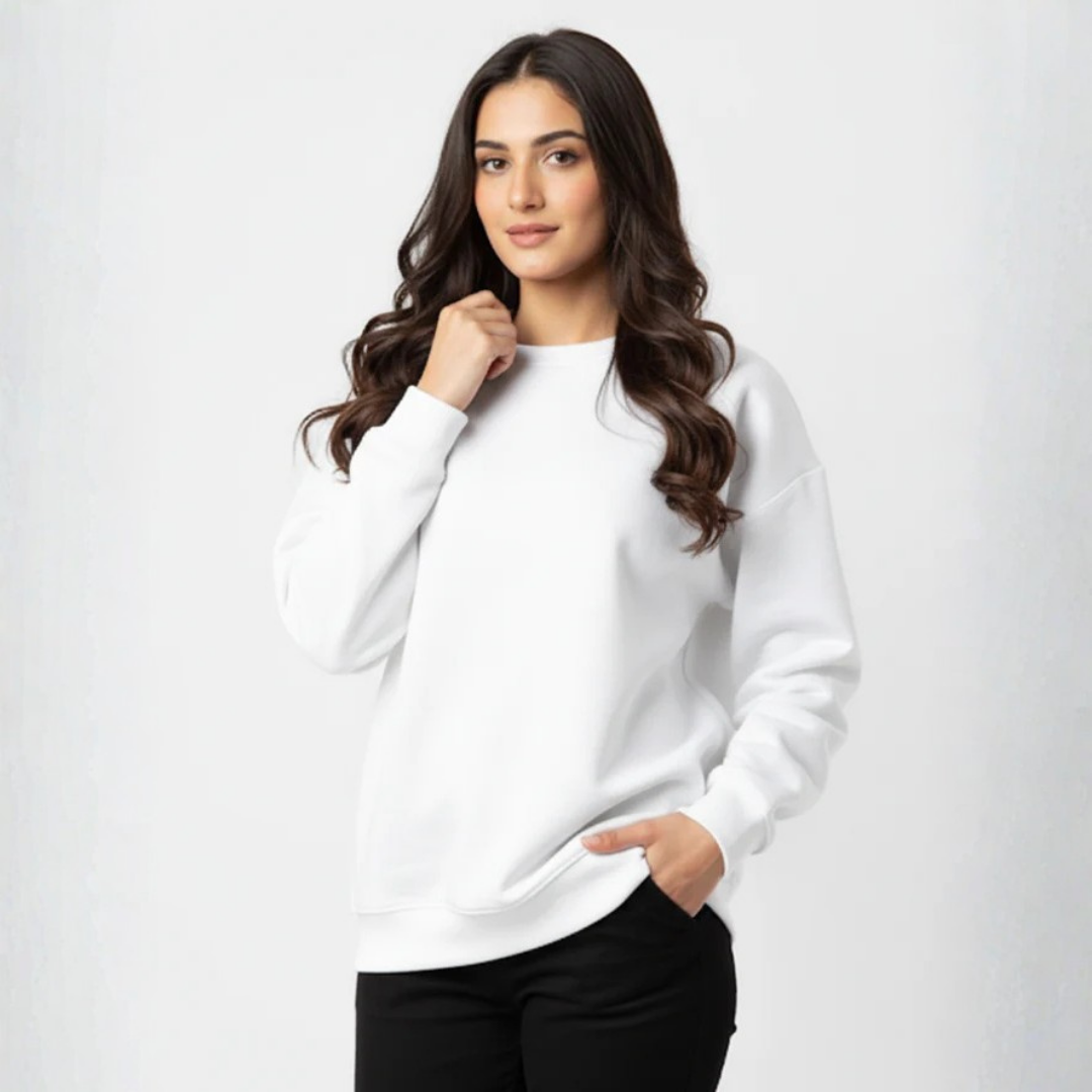 Plain Sweatshirt for Her White
