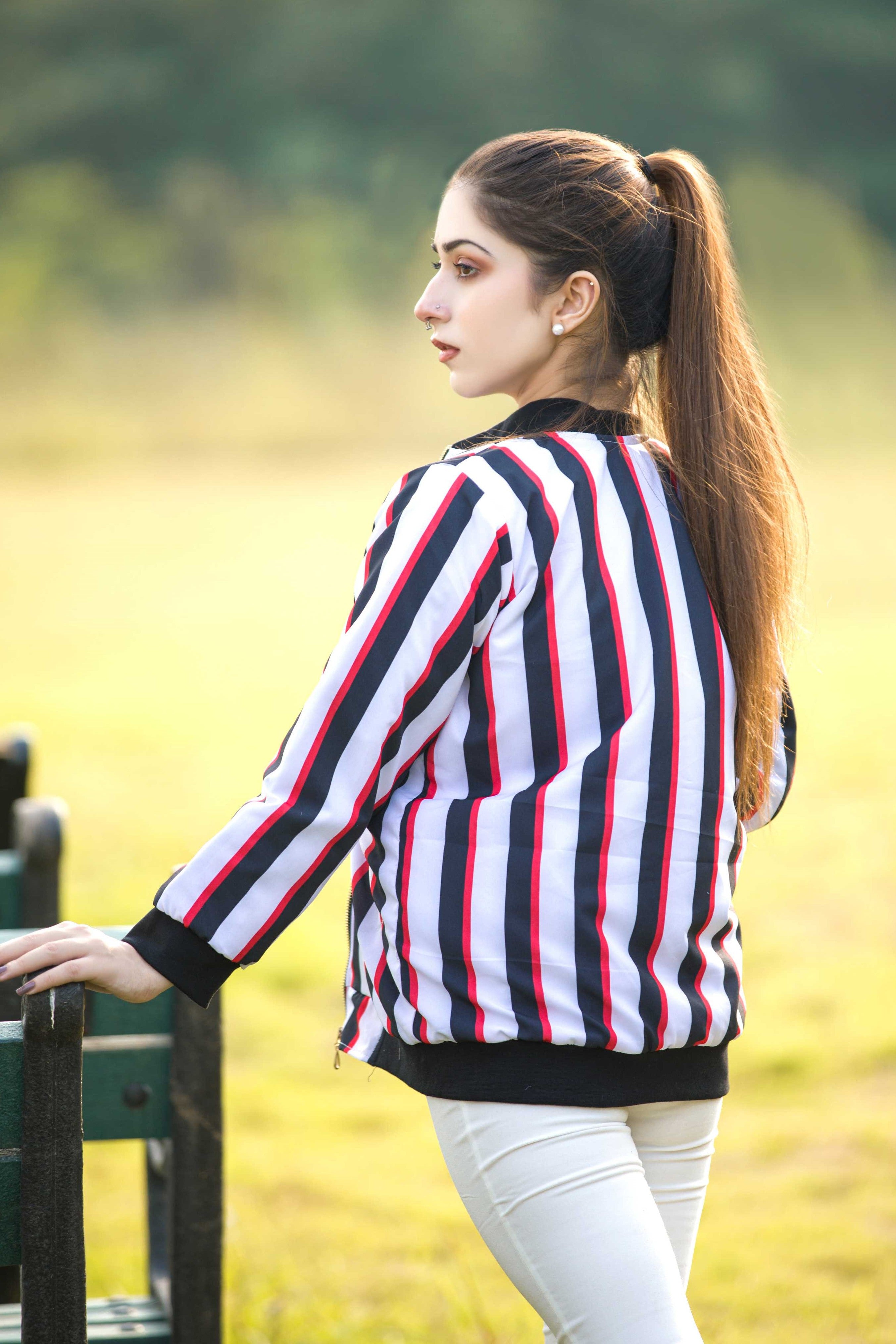 Black jacket clearance white stripes womens