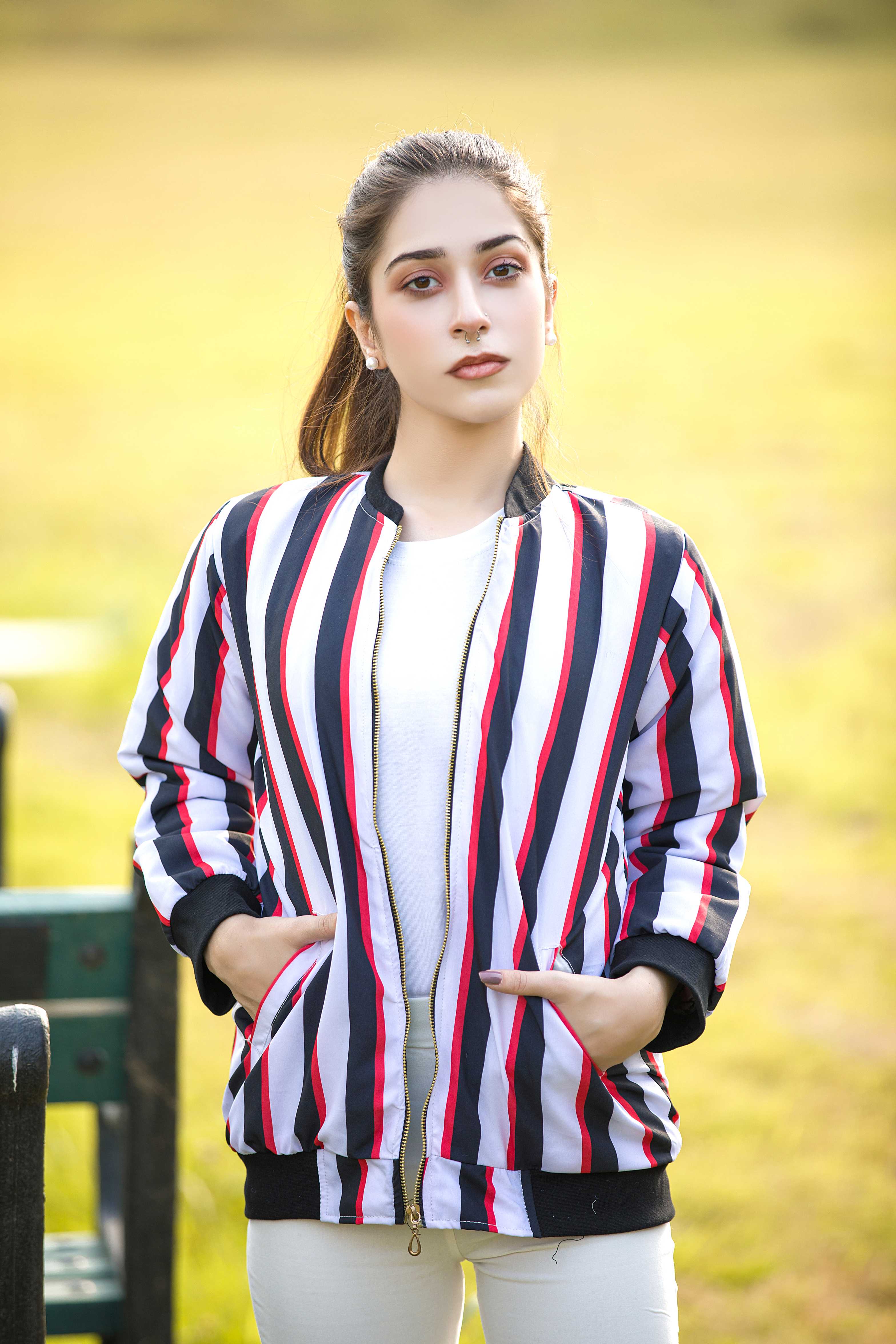 Striped bomber outlet jacket womens