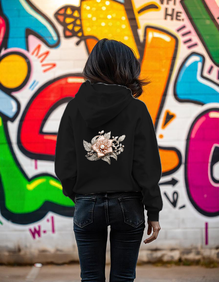 Pearl flower print hoodie